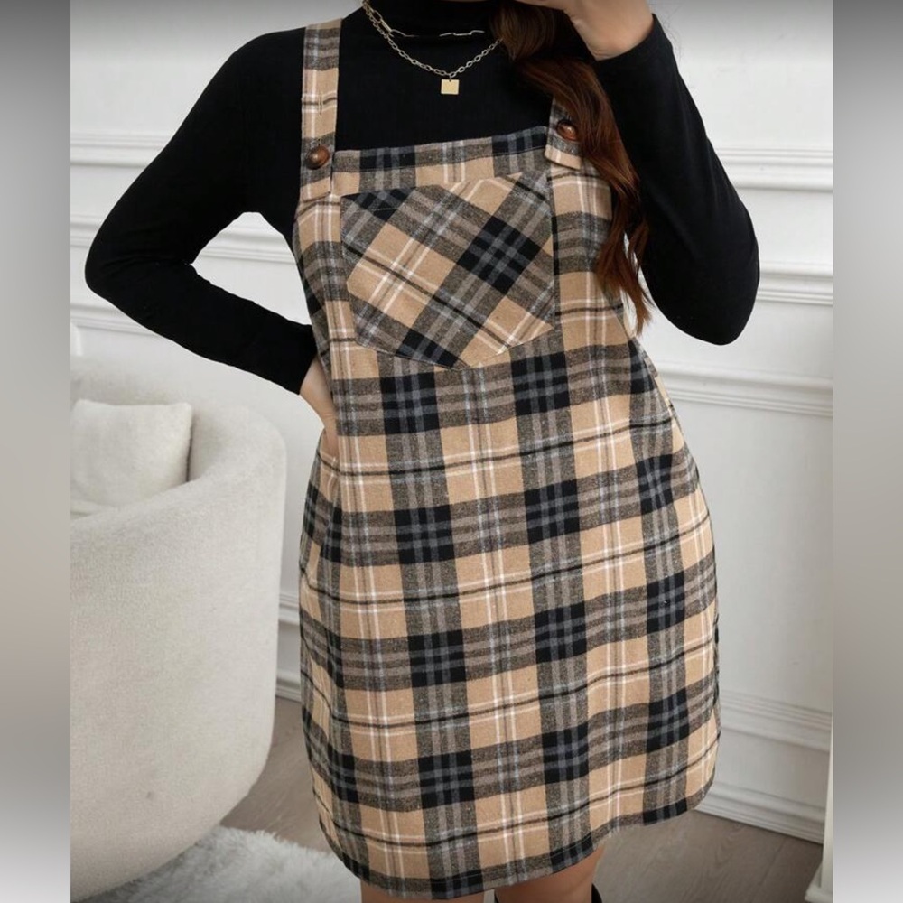 Plaid overall dress